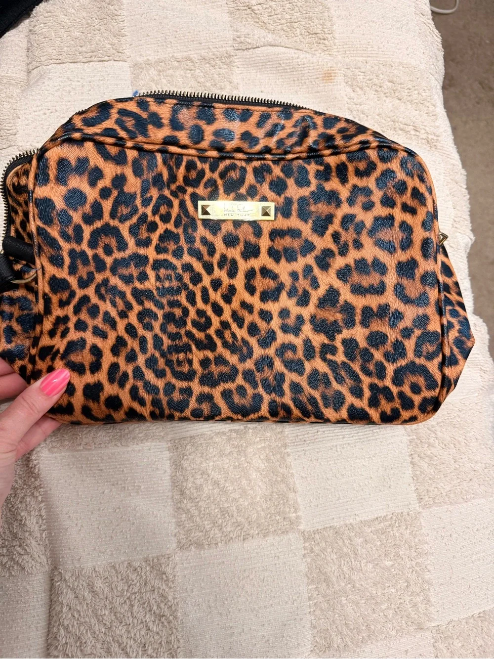 Large Nicole Miller New York Leopard Print Cosmetic Pouch - Brown